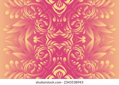 Luxurious nature batik ethnic dayak gradient flower and leaf art design for wedding presentation template 