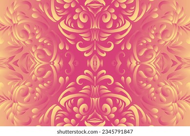Luxurious nature batik ethnic dayak gradient flower and leaf art design for wedding presentation template 