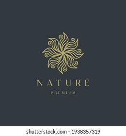 Luxurious Nature floral leaf ornament logo icon design template. Gold, elegant, beauty, spa, yoga, cosmetic product, modern vector illustration