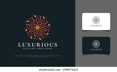 Luxurious Nature Floral Leaf Ornament Logo, Suitable for Spa, Beauty, Resort, or Cosmetic Product Brand Identity. Colorful Mandala Logo