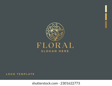 Luxurious Nature floral leaf ornament logo icon design template. Gold, elegant, beauty, spa, yoga, cosmetic product, modern vector illustration