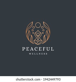 Luxurious nature people yoga logo icon design template. Elegant, florist, calm, peaceful, spa, gradient vector illustration