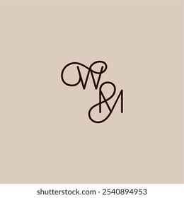 luxurious organic style and elegant concept WM wedding typography monogram letter dynamic line initial