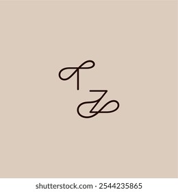 luxurious organic style and elegant concept TZ wedding typography monogram letter dynamic line initial