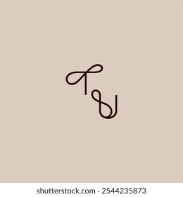 luxurious organic style and elegant concept TU wedding typography monogram letter dynamic line initial