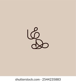 luxurious organic style and elegant concept UD wedding typography monogram letter dynamic line initial