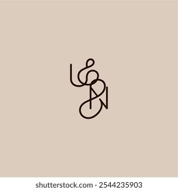 luxurious organic style and elegant concept UN wedding typography monogram letter dynamic line initial