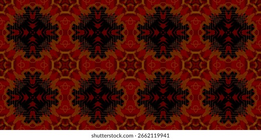 Luxuoso padrão ornamental sem costura em vermelho profundo e preto. Abstrato barroco ou estilo damasco repetido fundo. Papel de parede moderno ou design têxtil com um clássico, motivo rico.
