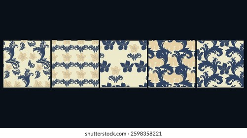 Luxurious, ornate floral patterns with intricate Baroque and Rococo details, perfect for high-end wallpapers, luxury fabric prints, and elegant stationery , fabric prints,  Wallpaper 
