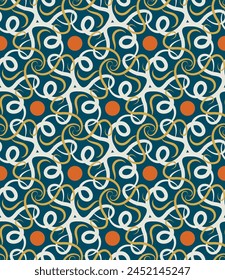 Luxurious ornate lattice seamless pattern. Overlapping art forms, stripes, polygons, segments are grouped and arranged in a certain order. Vector. 
