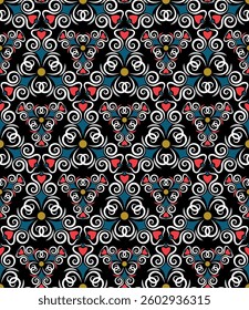 Luxurious ornate seamless pattern. Overlapping art forms, stripes, polygons, segments are grouped and arranged in a certain order. Vector. 