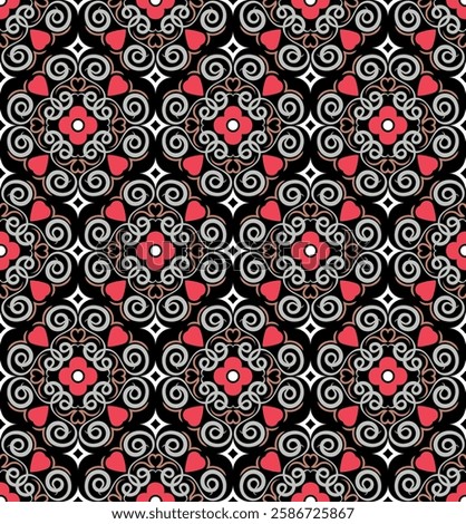 Luxurious ornate seamless pattern. Overlapping art forms, stripes, polygons, segments are grouped and arranged in a certain order. Vector. 
