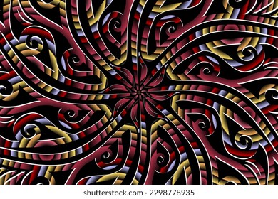 luxurious paper cut design colourful rainbow flowers line art pattern of indonesian culture traditional  batik ethnic dayak for textile or fashion