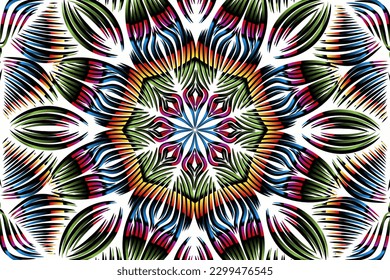 luxurious paper cut design colourful rainbow flowers line art pattern of indonesian culture traditional  batik ethnic dayak for textile or fashion
