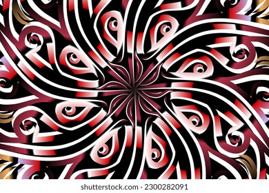 luxurious paper cut design colourful rainbow flowers line art pattern of indonesian culture traditional  batik ethnic dayak for textile or fashion