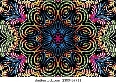 luxurious paper cut design colourful rainbow flowers line art pattern of indonesian culture traditional  batik ethnic dayak for textile or fashion