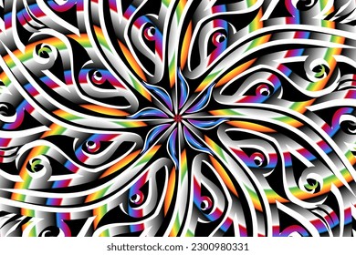 diseño de corte de papel de lujo flores de arcoiris coloridas línea de arte patrón de la cultura indonesia tradicional batik dayak para textil o moda