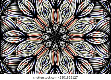 luxurious paper cut design colourful rainbow flowers line art pattern of indonesian culture traditional  batik ethnic dayak for textile or fashion