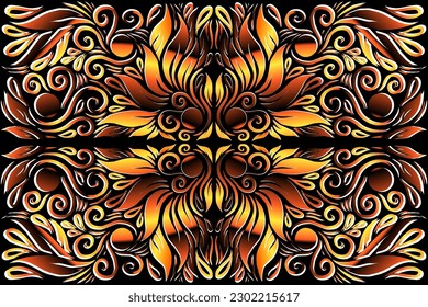 luxurious paper cut design colourful rainbow flowers line art pattern of indonesian culture traditional  batik ethnic dayak for textile or fashion