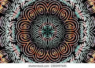 luxurious paper cut design colourful rainbow flowers line art pattern of indonesian culture traditional  batik ethnic dayak for textile or fashion