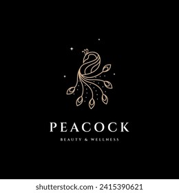 Luxurious Peacock logo design vector with gold color line style