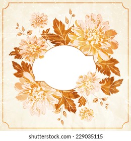 Luxurious peony background in vintge style label. Vector illustration.