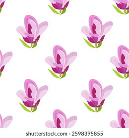 Luxurious pink orchids create a vibrant floral pattern against a clean white backdrop.