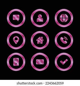 Luxurious pinkish sparkle contact and basic rounded icons collection