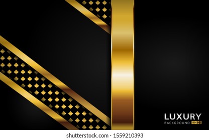 luxurious premium black abstract background with golden lines. Overlap textured layer design. Realistic light effect on textured background. Vector illustration template design.