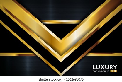 luxurious premium black abstract background with golden lines. Overlap textured layer design. Realistic light effect on textured background. Vector illustration template design.