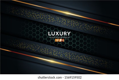 luxurious premium black abstract background with golden lines. Overlap textured layer design. Realistic light effect on textured background. Vector illustration template design.