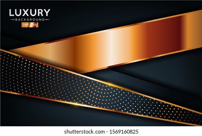 luxurious premium black abstract background with golden lines. Overlap textured layer design. Realistic light effect on textured background. Vector illustration template design.