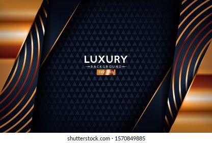 luxurious premium black abstract background with golden lines and  circular golden. Overlap textured layer design. Realistic light effect on textured background. Vector illustration template design.