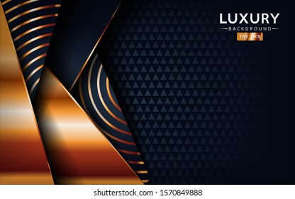 luxurious premium black abstract background with golden lines and  circular golden. Overlap textured layer design. Realistic light effect on textured background. Vector illustration template design.