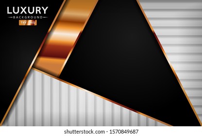 luxurious premium black white abstract background with golden lines. Overlap textured layer design. Realistic light effect on textured background. Vector illustration template design.