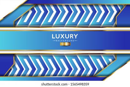 luxurious premium blue abstract background with golden lines. Overlap textured layer design. Realistic light effect on textured background. Vector illustration template design.