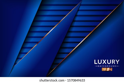 luxurious premium blue abstract background with golden lines. Overlap textured layer design. Realistic light effect on textured background. Vector illustration template design.