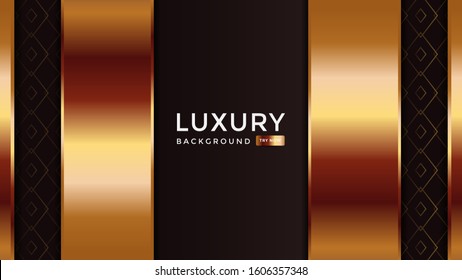Luxurious premium dark brown abstract background with golden lines and texture. Premium Vector. Eps 10