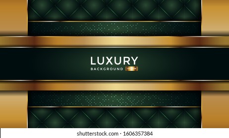 Luxurious premium dark green abstract background with gold lines and texture. Premium Vector. Eps 10