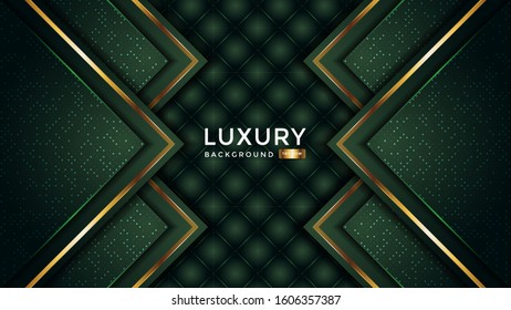 Luxurious premium dark green abstract background with gold lines and texture. Premium Vector. Eps 10
