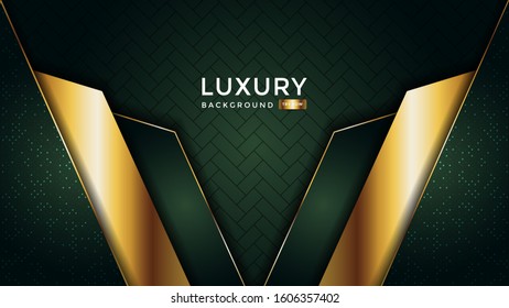 Luxurious premium dark green abstract background with gold lines and texture. Premium Vector. Eps 10