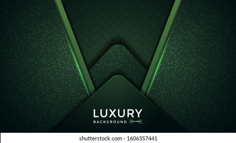 Luxurious premium dark green abstract background with green light lines and texture. Premium Vector. Eps 10