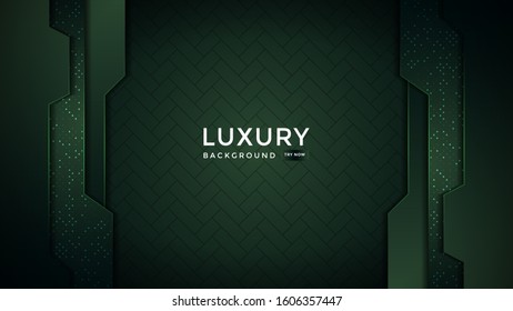 Luxurious premium dark green abstract background with green light lines and texture. Premium Vector. Eps 10