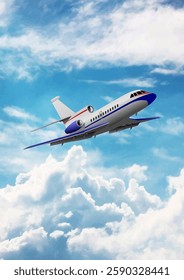 Luxurious private jet soaring through the sky, embodying the concept of travel, business, and success. Hand drawn Illustration