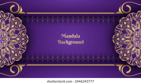 Luxurious purple background of golden mandala. Ornamental Artistic Barrier