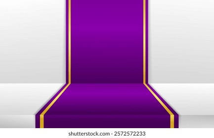 Luxurious purple carpet with gold details, perfect for royal and elegant displays, runways, or event backdrops. Exudes richness and sophistication