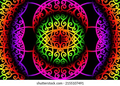 luxurious purple green gradient circular circle  line art pattern of indonesian culture traditional tenun batik ethnic dayak ornament for wallpaper ads background 