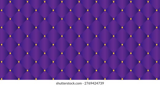 Luxurious purple leather abstract background textured with elegant gold buttons and royal diamond pattern. elegant seamless pattern.