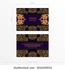 Luxurious purple rectangular postcard template with vintage abstract mandala ornament. Elegant and classic vector elements are great for decoration.