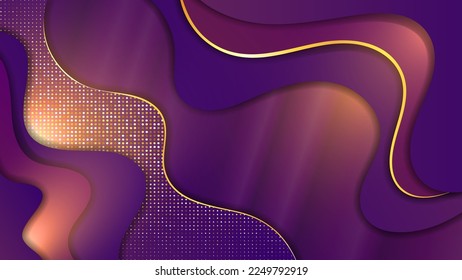 Luxurious purple vintage background with gold trim. Overlapping wavy textured shapes with stroke and highlights. Template for your projects. Vector.